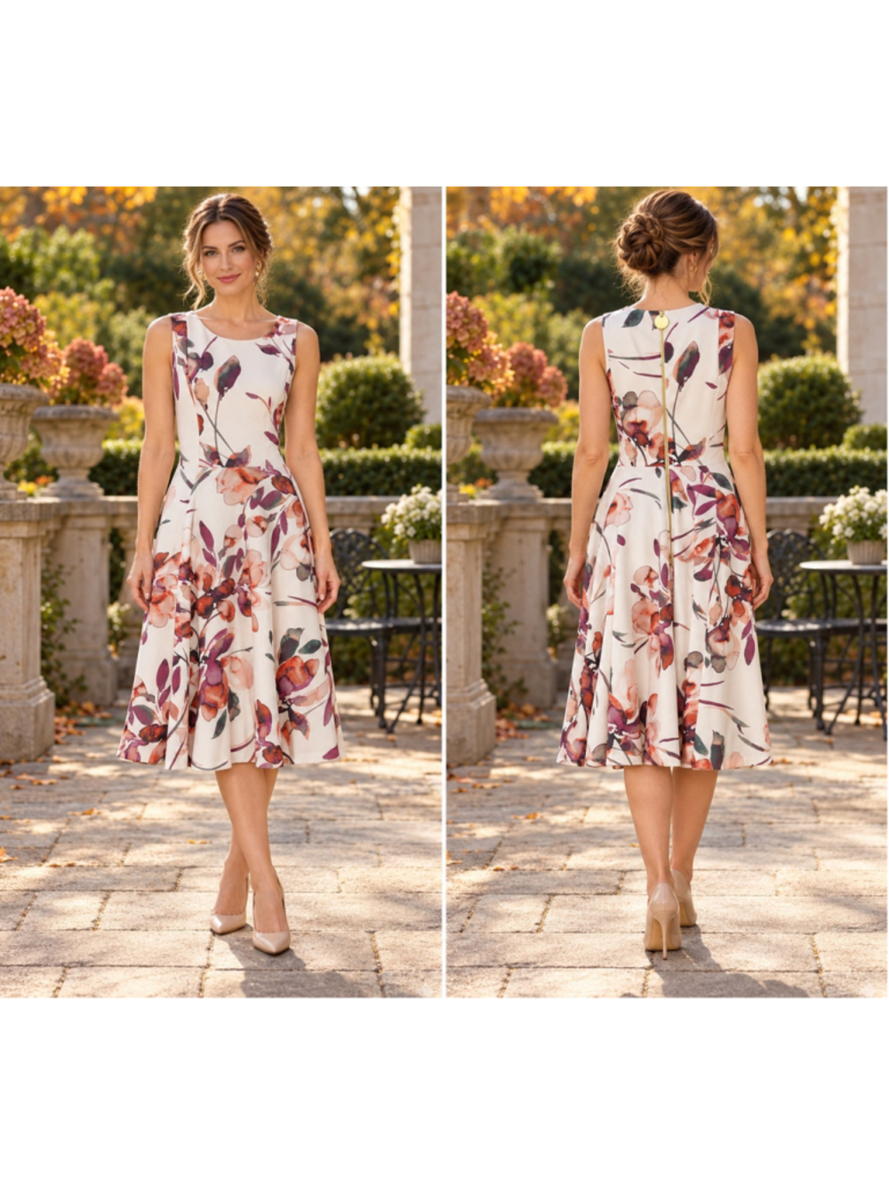 Women's Calvin Klein Floral Midi Dress Size 10 White Burgundy
